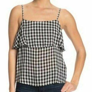 Abound Womens Black White Plaid Gingham Ruffle Spaghetti Strap Camisole Top Sz L
